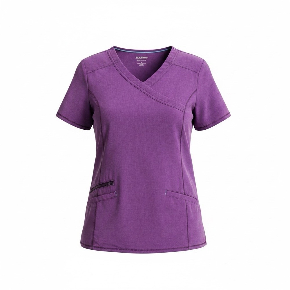 Scrubstar Performance Scrub Top Womens M Purple V Neck Stretch Zip Pocket Nurse